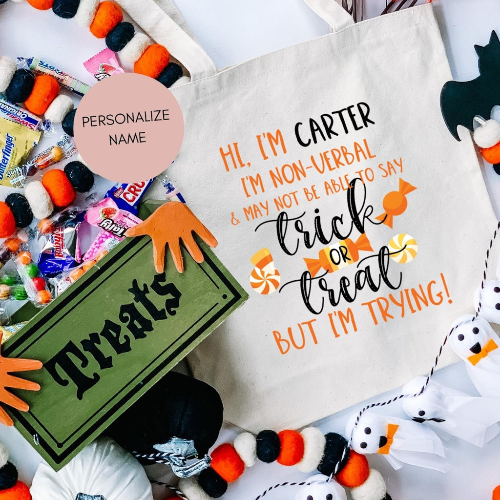 Personalized Non-Verbal Trick or Treat Tote Bag-tote-Simply September