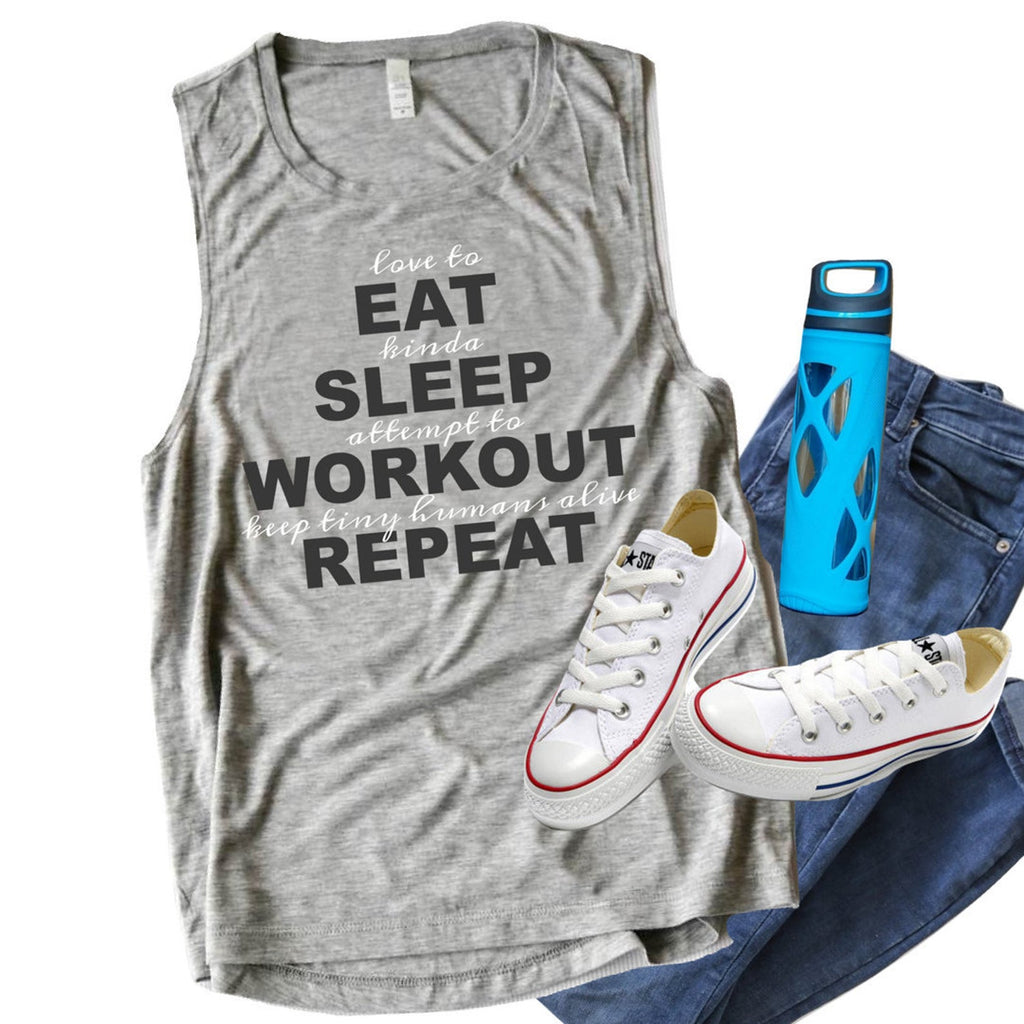 Eat, Sleep, Workout, Repeat Muscle Tank-Simply September