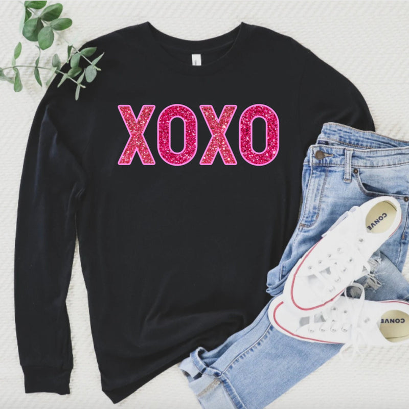 Womens Glitter XOXO Valentines Day T-Shirt for Women, Hugs and Kisses, Valentines Day Shirt, Valentines Gift for Her, XOXO Tee