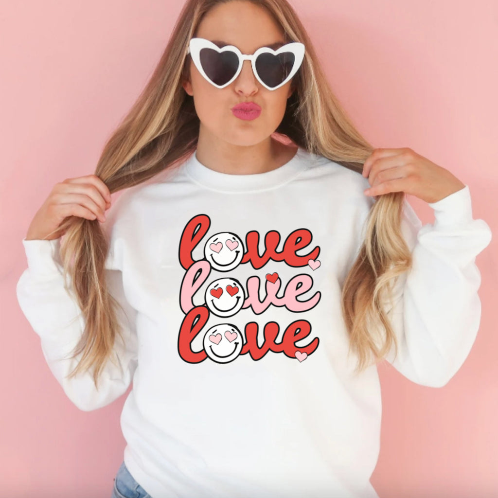 Womens Love Valentines Day Sweatshirt for Women, Valentine Shirt, Love shirt, Valentines Day Shirt, Valentines Gift for Her, Smiley Face