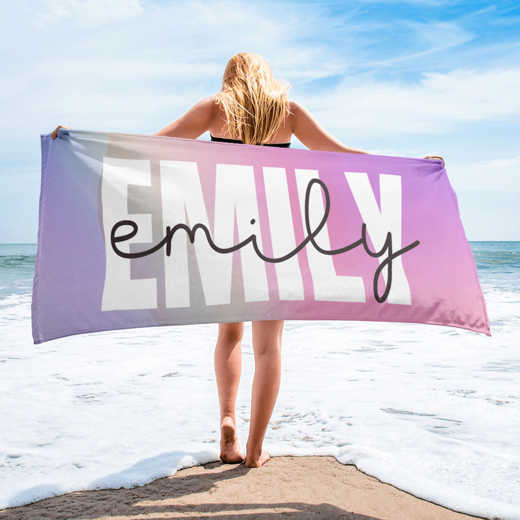 Personalized Purple & Pink Name Beach Towel