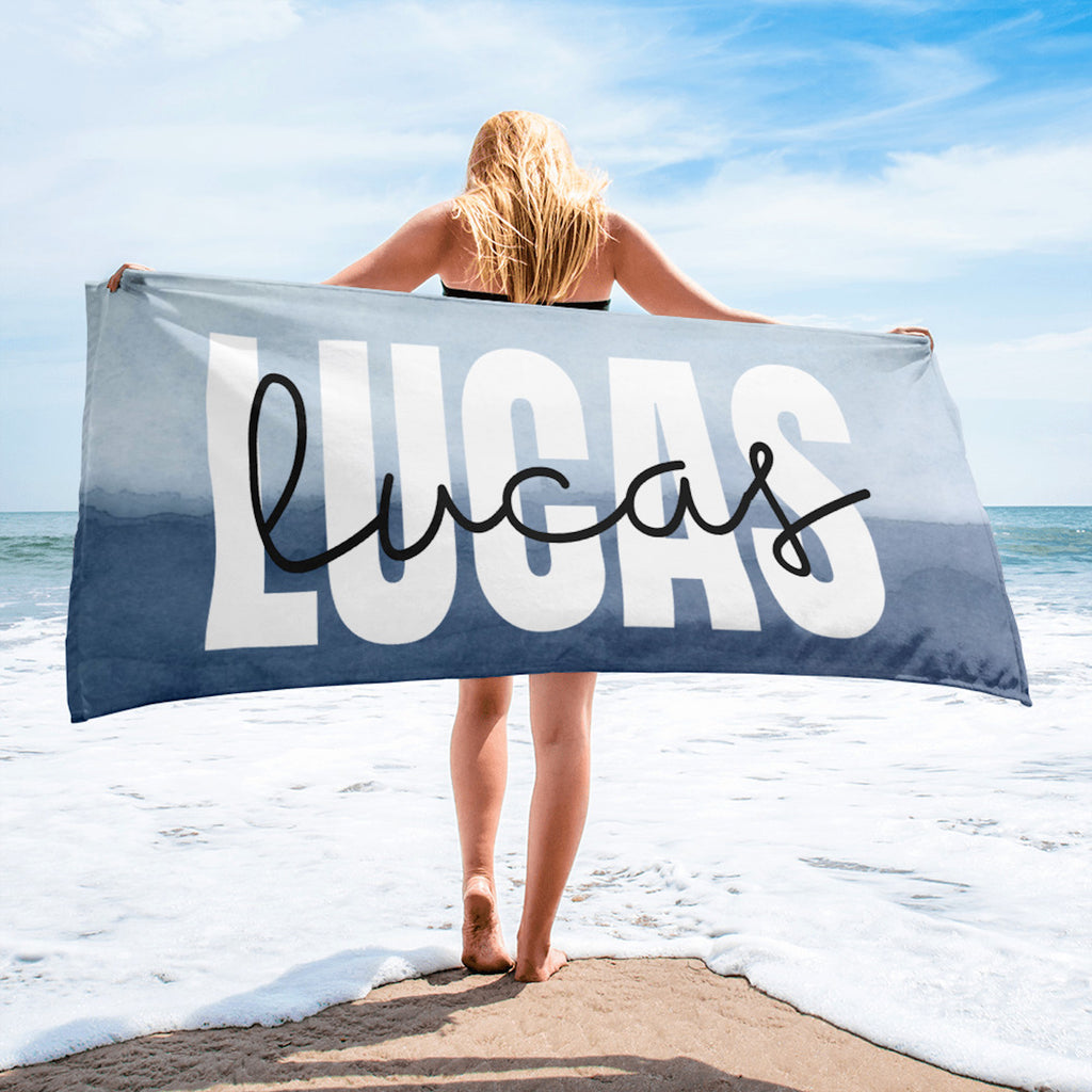 Personalized Navy Blue Name Beach Towel