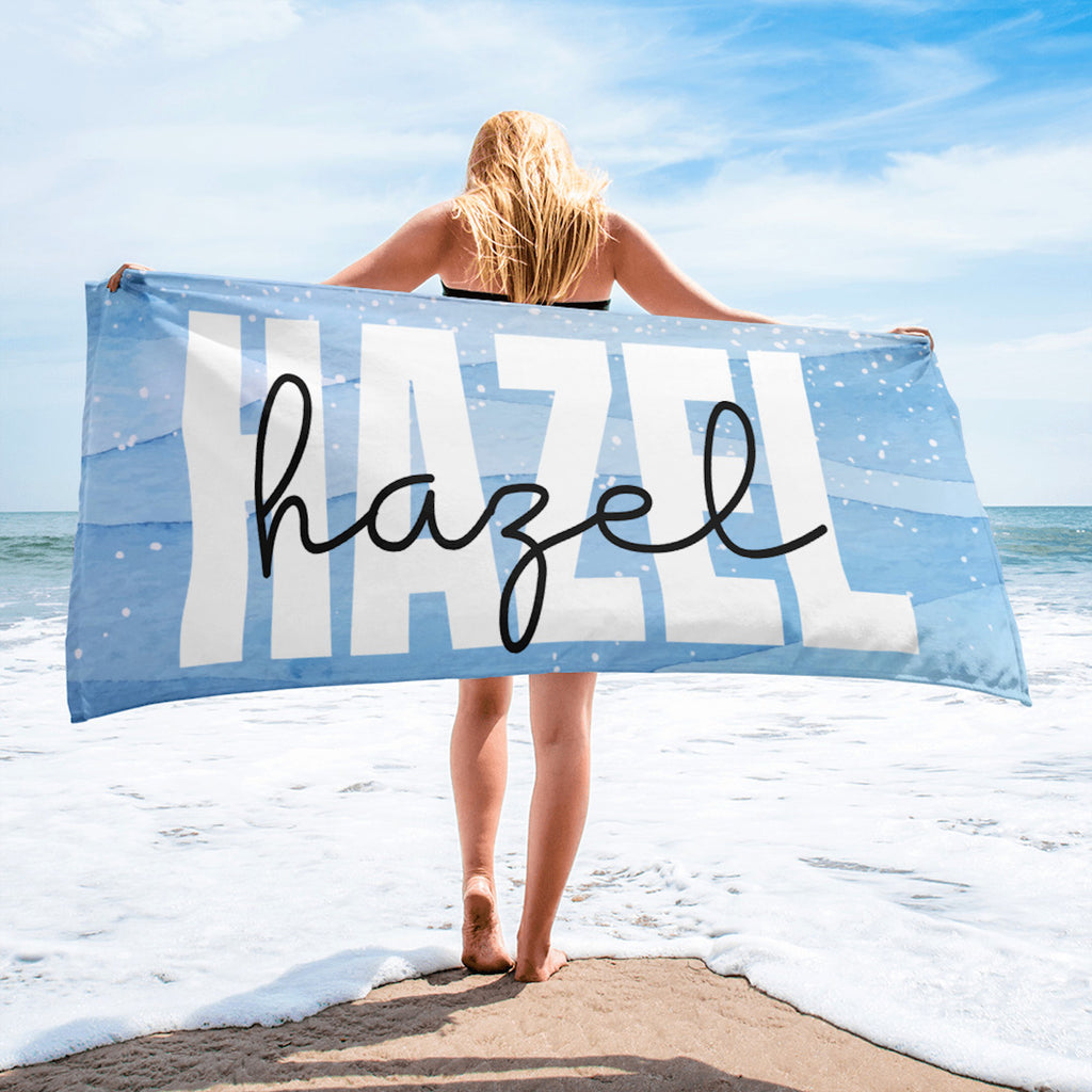 Personalized Blue Name Beach Towel / Custom Beach Towel
