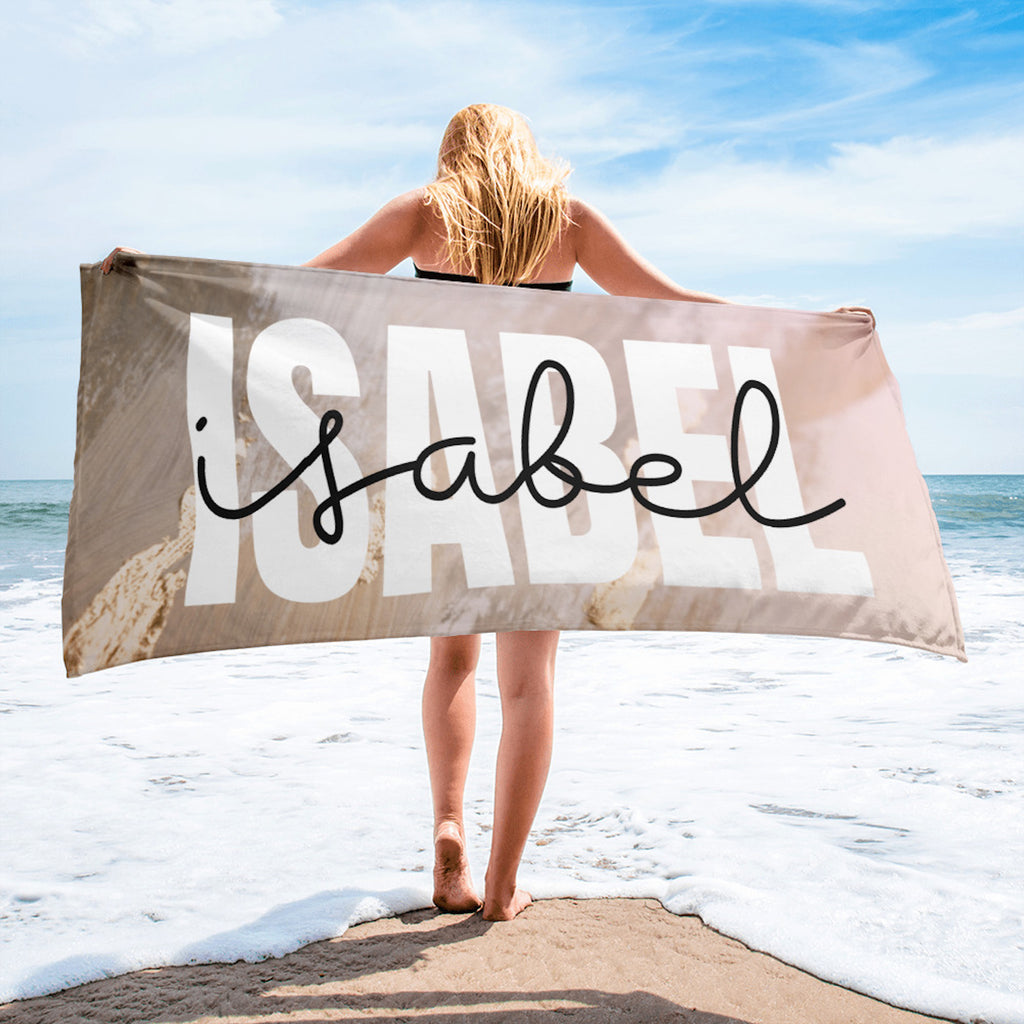 Personalized Gold & Beige Name Beach Towel