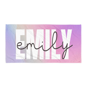 Personalized Purple & Pink Name Beach Towel