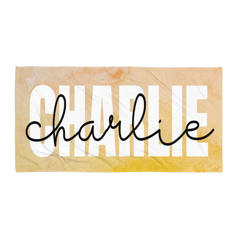Personalized Yellow & Gold Name Beach Towel