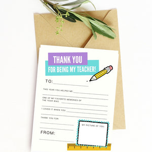 Teacher Appreciation Thank You Worksheet