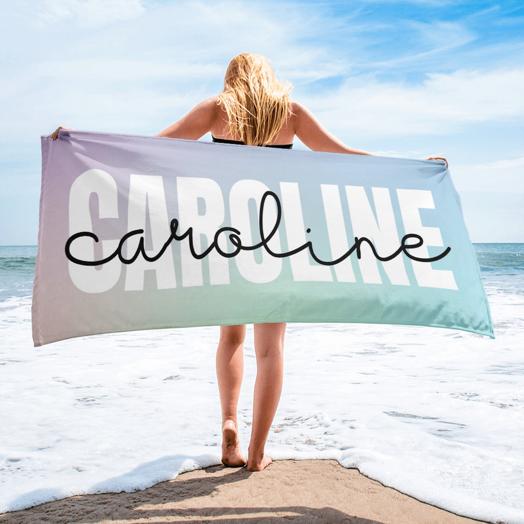 Personalized Purple & Mint Name Beach Towel