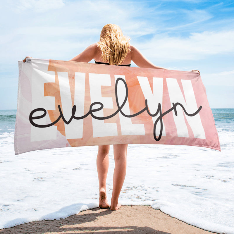 Personalized Peach Name Beach Towel